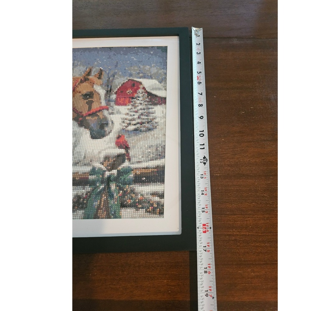 Handmade Diamond Painting Wall Art Multicolor Winter Horse Barn Framed - Picture 2 of 6